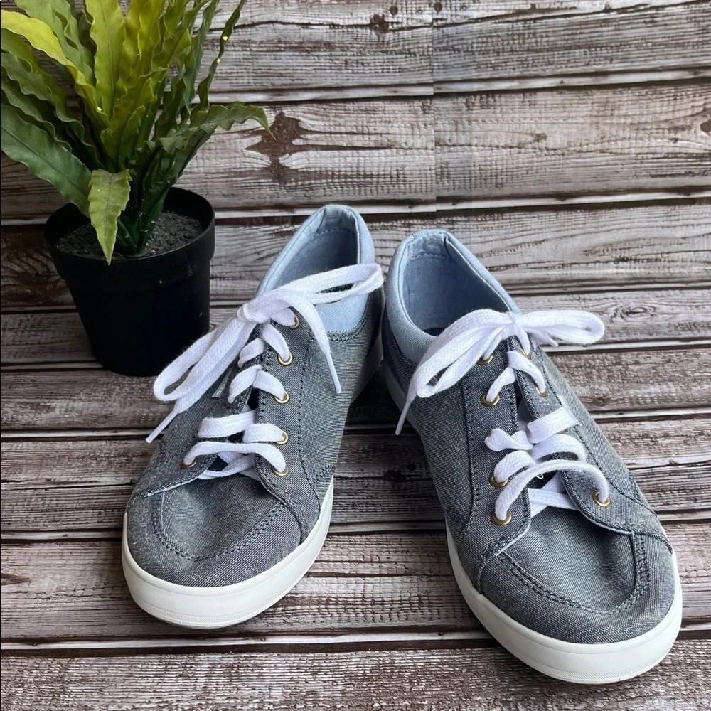 Keds Gray with light Blue Canvas Sneakers with White Accents Size 6.5